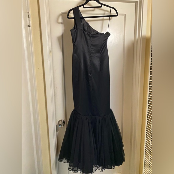 Vintage y2k Black Satin Mermaid Fishtail Evening Gown Prom Dress barbiecore noir - Picture 11 of 17